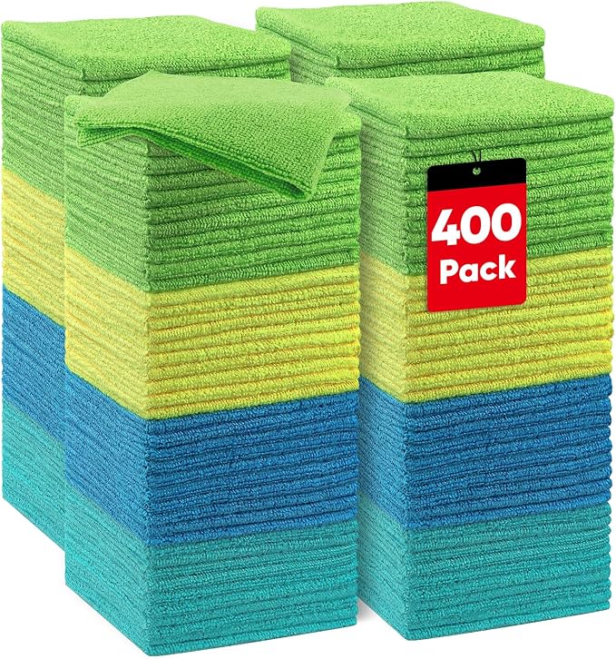 HOMEXCEL 400 Pack Microfiber Cleaning Cloths, Microfiber Towels for Cars, Lint Free & Scratch-Free Bulk Cleaning Rags for House, Kitchen, Car and Shop, Absorbent Cleaning Towels 11.5 x 11.5 inch