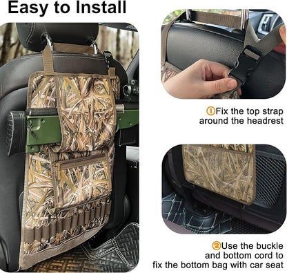 MYDAYS 2 Pack Tactical Seat Back Gun Rack, Camo Front Seat Organizer With Molle Panel Vehicle Holder for Hunting Rifles/Shotguns (Camo2)