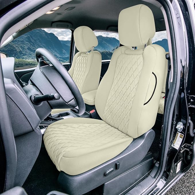 FH Group Custom Fit Car Seat Covers Specifically Made for 2022-2026 Nissan Frontier, Full Set Solid Beige Ultraflex Neoprene Waterproof Automotive Seat Covers for Pickup Truck, Nissan Accessories
