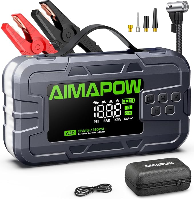 Car Battery Jump Starter with Air Compressor 6000A 160PSI, Jump Starter Portable (All Gas/12L Diesel), 12V Car Jump Starter with Inflator, Jump Box Quick Charge and 270°LED Light