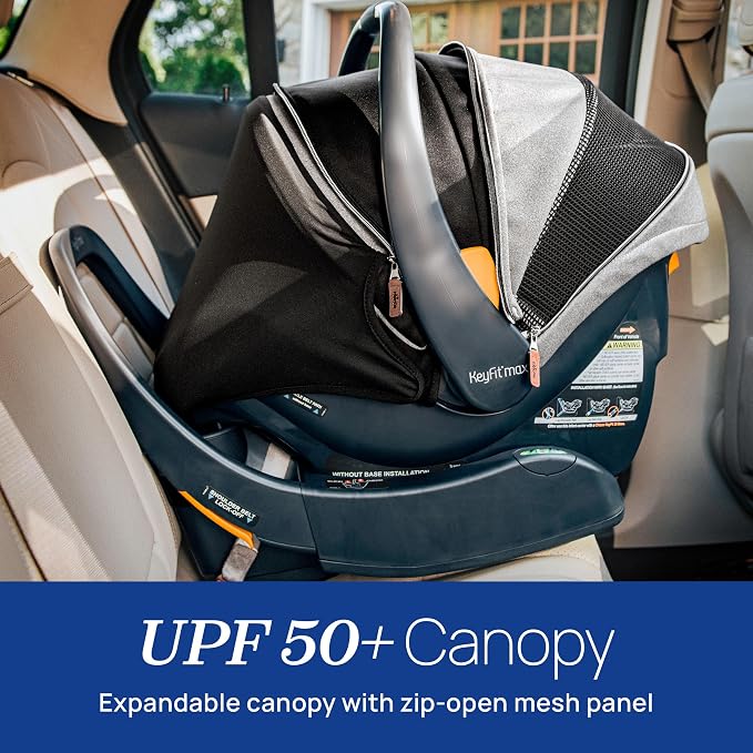 Chicco KeyFit Max Zip ClearTex Infant Car Seat and Base, Rear-Facing Seat for Infants 4-30 lbs., Infant Head and Body Support, Compatible with Chicco Strollers, Baby Travel Gear, Apex/Black