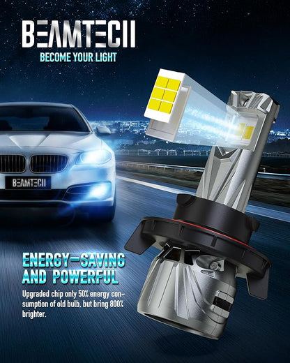 BEAMTECH H13 Bulb, 800% Brighter High Speed Fan 6500K Xenon White H13 Light Bulbs or Fog Lights Pack of 2