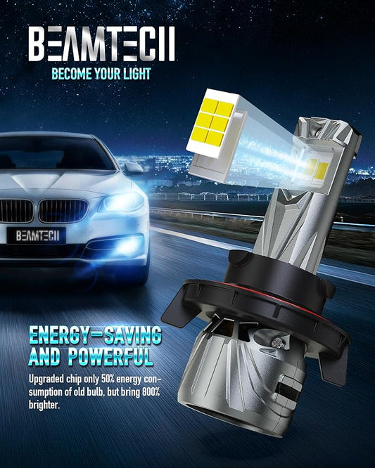 BEAMTECH H13 Bulb, 800% Brighter High Speed Fan 6500K Xenon White H13 Light Bulbs or Fog Lights Pack of 2