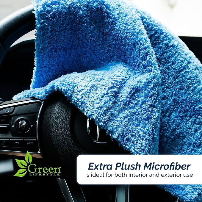GREEN LIFESTYLE Chamois Cloth Microfiber Cleaning Cloth 6 Pack, Borderless Microfiber Towels Cleaning, Car Microfiber Towel, Drying Towels for Сars, Car Wash Towels (16" x 16", Blue) (6 Pack – 16x16)
