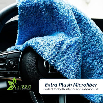 GREEN LIFESTYLE Chamois Cloth Microfiber Cleaning Cloth 6 Pack, Borderless Microfiber Towels Cleaning, Car Microfiber Towel, Drying Towels for Сars, Car Wash Towels (16" x 16", Blue) (6 Pack – 16x16)
