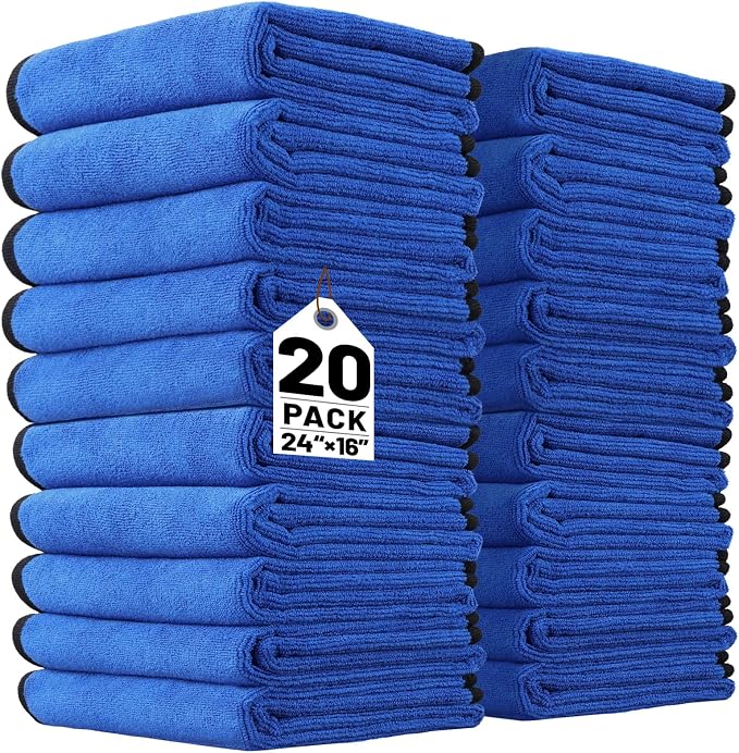 20 Pack Microfiber Towels for Cars, 24" x 16" 400 GSM Car Detailing Towels, Dual Pile Microfiber Cleaning Cloths Quick Drying, Lint Free Scratch Free Car Drying Towels for Auto, Truck, SUV, RV & Boat