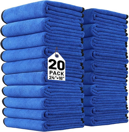 20 Pack Microfiber Towels for Cars, 24" x 16" 400 GSM Car Detailing Towels, Dual Pile Microfiber Cleaning Cloths Quick Drying, Lint Free Scratch Free Car Drying Towels for Auto, Truck, SUV, RV & Boat