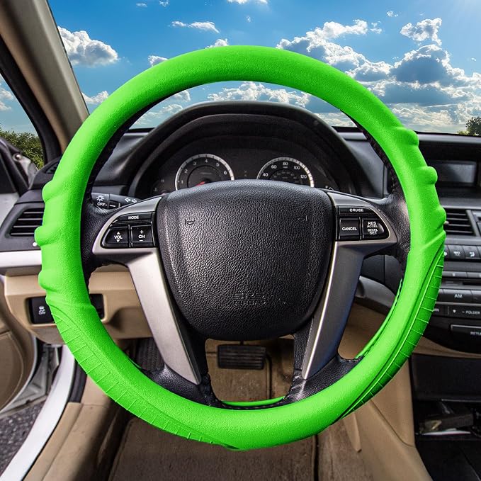 FH Group Universal Fit Silicone with Grip and Pattern Massaging Grip Steering Wheel Cover fits most Cars, SUVs, Trucks, and Vans Green