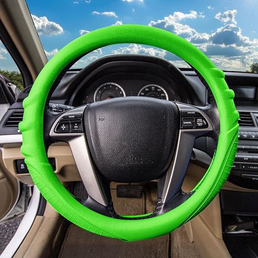 FH Group Universal Fit Silicone with Grip and Pattern Massaging Grip Steering Wheel Cover fits most Cars, SUVs, Trucks, and Vans Green