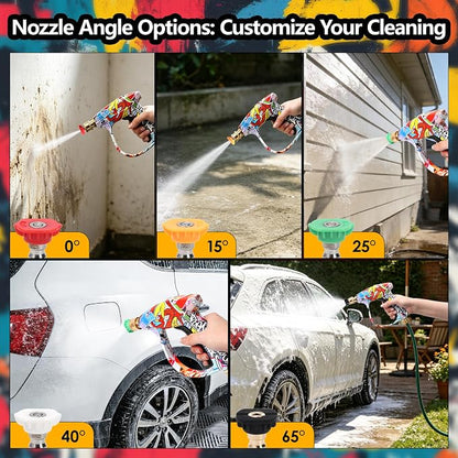 Foam Cannon Kit with Graffiti Short Pressure Washer Gun 3/8" Quick Connect M22-15mm Adapter Adjustable Snow Foam Bottle with 1/4" Quick Connect and 5 Nozzle Tips for Car Wash