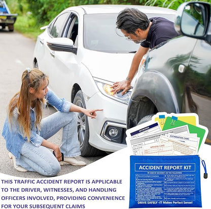 10 Pack Waterproof Vehicle Accident Report Kit Vinyl Pouch 6.9x9.3 inch Car Accident Kit Driver's Vehicle Inspection Report For Drivers Collect Organize and Report Vehicle Accident (10, Blue)