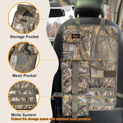 MYDAYS 2 Pack Tactical Seat Back & Front Seat Gun Organizer with Molle Panel Vehicle Gun Holders for Hunting Rifles & Shotguns (Camo)