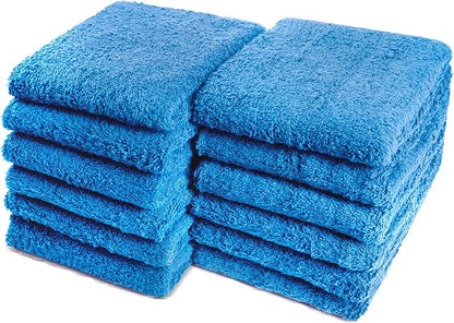 Cotton Towels for Multiple Use, 100% Ring Spun Cotton Towel Set, Heavy Duty - Super Absorbent Cleaning Towels for Car and Home - 16” X 27” (12 Pack, Blue)