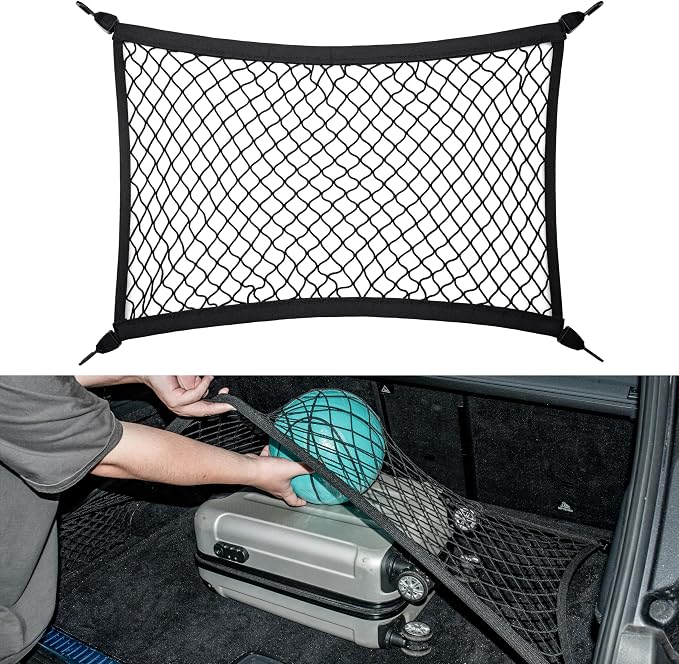 Elastic Cargo Net for SUV, Car Trunk Net Organizer with ABS Hook Storage Mesh Cargo Nets 27.5 x 19.6 inches for Truck Bed Tailgate Netting Accessories
