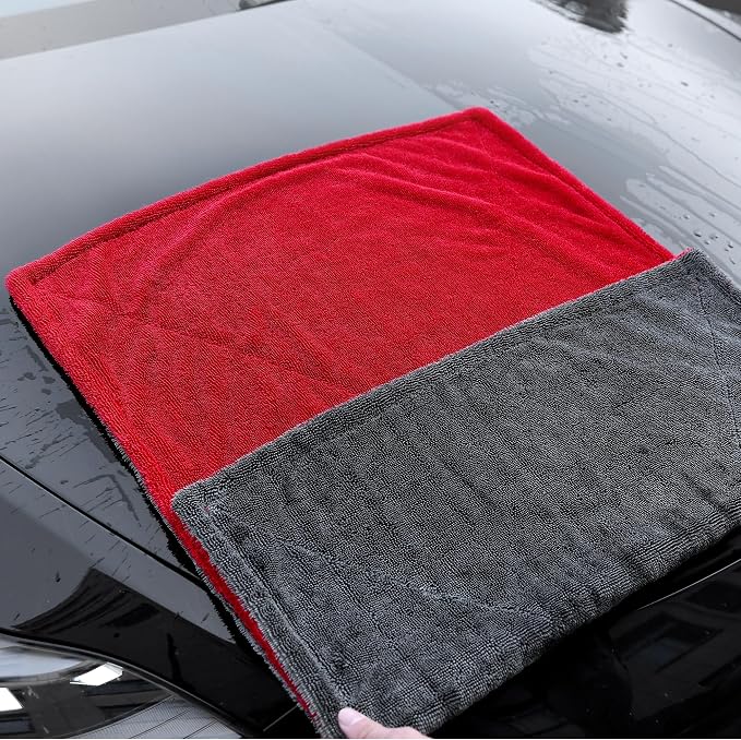 LIVOS Extra Large Car Drying Towel, 25" x 36" 1000GSM Microfiber Towels for Cars, Ultra-Absorbent Scratch-Free, No Streak, Professional Quick Dry Car Detailing Towel, Red&Grey