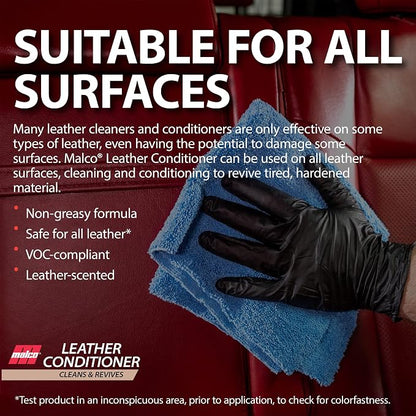 Malco Leather Conditioner for Cars - Cleans and Conditions Automotive Seats & Surfaces/Natural Moisturizers Soften, Restore and Protect Leather Interiors / 32 Oz (109932)