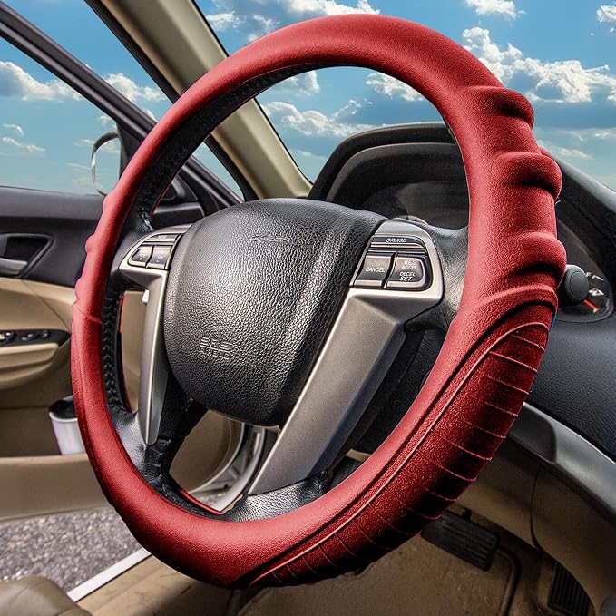 FH Group Universal Fit Silicone with Grip and Pattern Massaging Grip Steering Wheel Cover fits most Cars, SUVs, Trucks, and Vans Burgundy