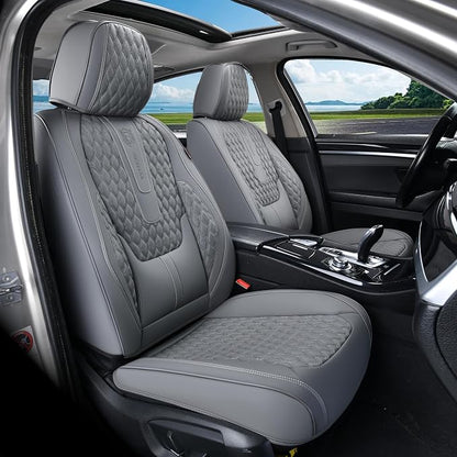 Coverado Car Seat Covers Full Set, Nappa Leather Seat Covers for Car, Waterproof Car Seat Protector with Lumbar Support, Automotive Seat Covers Universal Fit for Most Cars SUV Trucks (Gray)