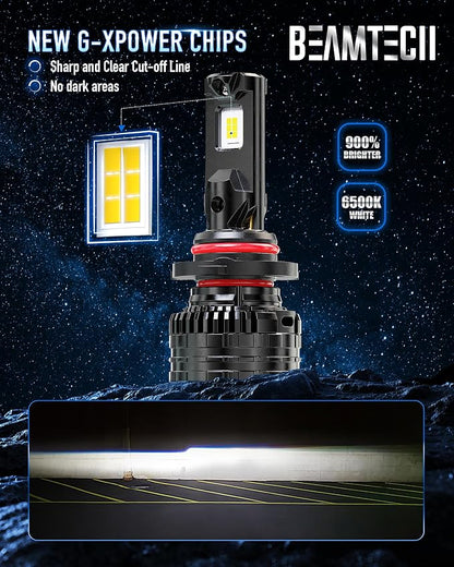 BEAMTECH 9005 Bulbs, 900% Brighter Canbus Ready 6500K White HB3 Light or Fog Light, 2 Bulbs.