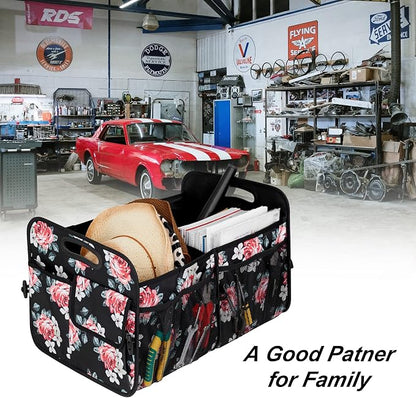 Femuar Car Trunk Organizer,Car Storage Organizer with 72L Large Capacity Waterproof Collapsible and 11 Pockets,Trunk Organizer for Car Suv/Jeep/Sedan, Large Size, Flower
