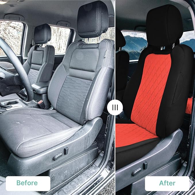 FH Group Custom Fit Car Seat Covers Specifically Made for 2022-2026 Nissan Frontier, Full Set Red Ultraflex Neoprene Waterproof Automotive Seat Covers for Pickup Truck, Nissan Accessories