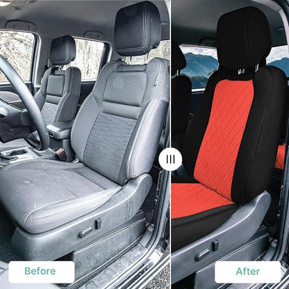 FH Group Custom Fit Car Seat Covers Specifically Made for 2022-2026 Nissan Frontier, Full Set Red Ultraflex Neoprene Waterproof Automotive Seat Covers for Pickup Truck, Nissan Accessories