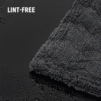 LIVOS 1000GSM Car Drying Towel, 18" x 24" Dual Sided Microfiber Towels for Cars, Ultra Absorbent Lint & Scratch-Free, Edgeless Twisted-Loop, Premium Wash Towel, Wave Grey