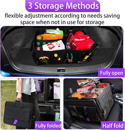 YOSRTER for Dodge Charger Durango Challenger Ram Car Trunk Organizer Collapsible Storage Box with Handle Foldable Lid Non Slip Bottom Sturdy Base Panel 2 Compartment Purple Trim