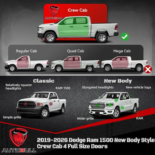 6 Inches Running Boards Side Steps Compatible with 2019-2026 Dodge Ram 1500 New Body Style Crew Cab 4 Full Size Doors, Stainless Steel Step Bars