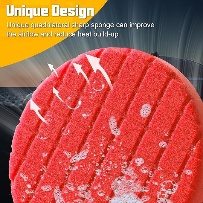 Foam Buffing Pads 6.5 Inch, 3Pcs Red Waxing Polishing Pad Set for Car Paint Gloss, Sealing Glaze and Detailing