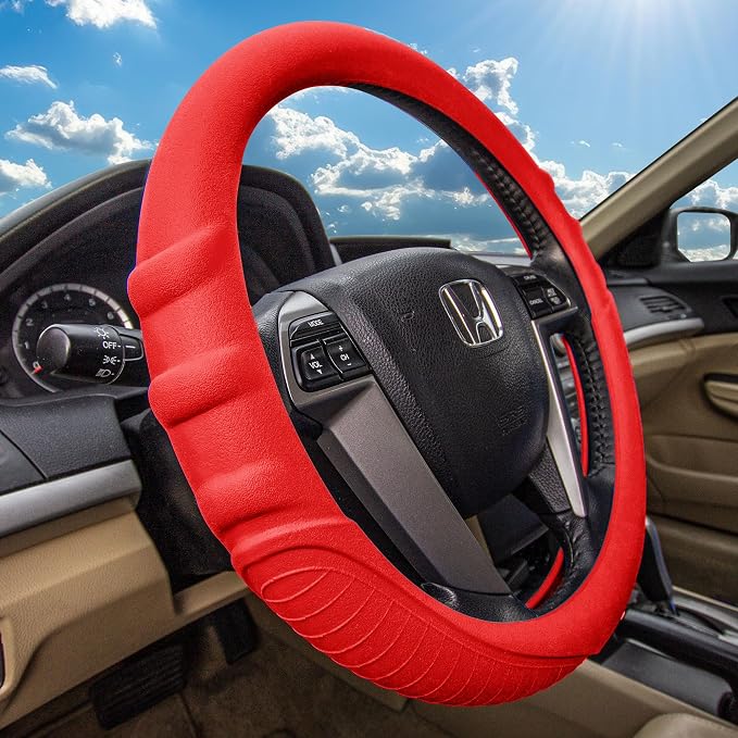 FH Group Universal Fit Silicone with Grip and Pattern Massaging Grip Steering Wheel Cover fits most Cars, SUVs, Trucks, and Vans Yellow