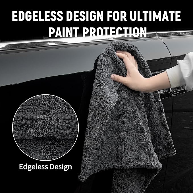 LIVOS 1000GSM Car Drying Towel, 18" x 24" Dual Sided Microfiber Towels for Cars, Ultra Absorbent Lint & Scratch-Free, Edgeless Twisted-Loop, Premium Wash Towel, Wave Grey