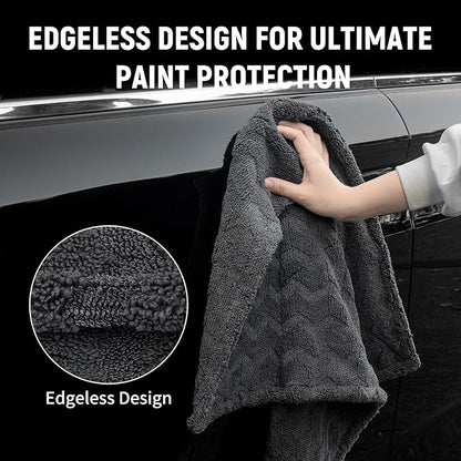LIVOS 1000GSM Car Drying Towel, 18" x 24" Dual Sided Microfiber Towels for Cars, Ultra Absorbent Lint & Scratch-Free, Edgeless Twisted-Loop, Premium Wash Towel, Wave Grey