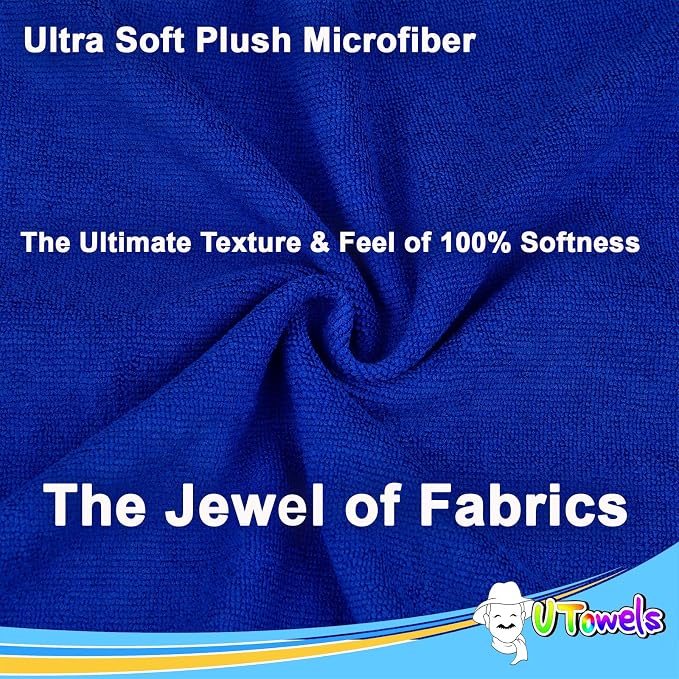 Cleaning Wash-Cloth Towels - Large 27" x 16" Microfiber Rags - Highly Absorbent, Lint Free Streak Free for House, Kitchen, Car, Window Detailing Reusable Shop Towels (6-Pack, Royal Blue)