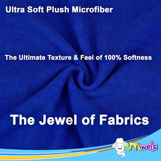 Cleaning Wash-Cloth Towels - Large 27" x 16" Microfiber Rags - Highly Absorbent, Lint Free Streak Free for House, Kitchen, Car, Window Detailing Reusable Shop Towels (6-Pack, Royal Blue)