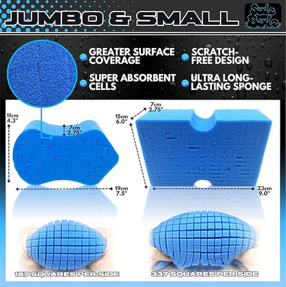 Sudz Budz® Premium Grid Car Wash Sponge 2pc Jumbo/Ergonomic | Anti-Marring Sponge for Soap and Rinseless Washing | Soft, Scratch-Free, Durable Foam. Cross-Cut Sponges for Cleaning and Detailing
