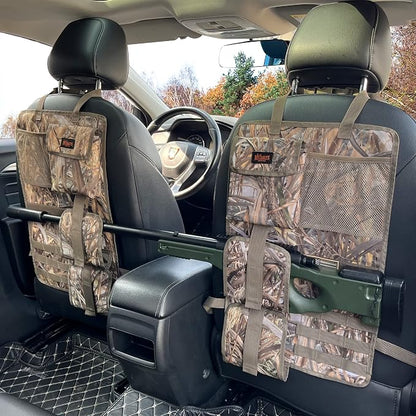 MYDAYS 2 Pack Tactical Seat Back & Front Seat Gun Organizer with Molle Panel Vehicle Gun Holders for Hunting Rifles & Shotguns (Camo)