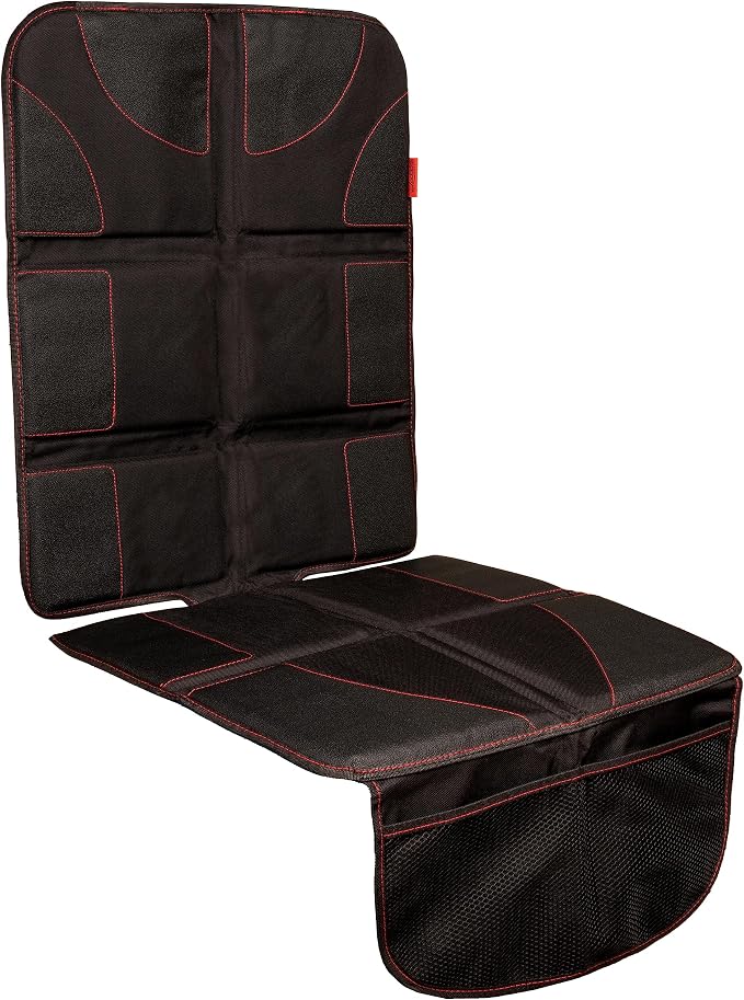 Lusso Gear Car Seat Protector - Waterproof Seat Covers for Infant & Cars - Non-Slip 8-Layer Protector - Rear Shield with Mesh Pockets - Black with Red Stitching, Universal Fit