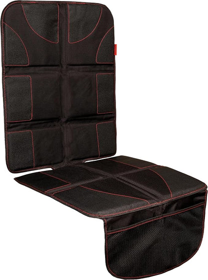 Lusso Gear Car Seat Protector - Waterproof Seat Covers for Infant & Cars - Non-Slip 8-Layer Protector - Rear Shield with Mesh Pockets - Black with Red Stitching, Universal Fit