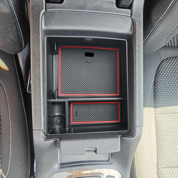 EDBETOS Acadia Center Console Organizer Tray Compatible with GMC Acadia Accessories 2017-2023, SL SLE SLT AT4 Denali Armrest Box Insert Tray Interior Secondary Armrest Storage Box,ABS Red Trim