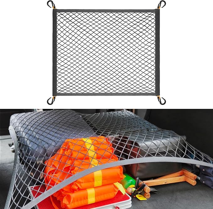 Cargo Net for SUV Trunk Organizer Elastic Storage Mesh Net with ABS Hook 31.5x23.6 Inches Stretch to 70.8x47.2 Inches Cargo Netting for Pickup Trucks Tailgate Accessories Gray