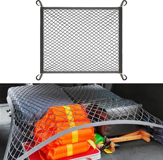 Cargo Net for SUV Trunk Organizer Elastic Storage Mesh Net with ABS Hook 31.5x23.6 Inches Stretch to 70.8x47.2 Inches Cargo Netting for Pickup Trucks Tailgate Accessories Gray
