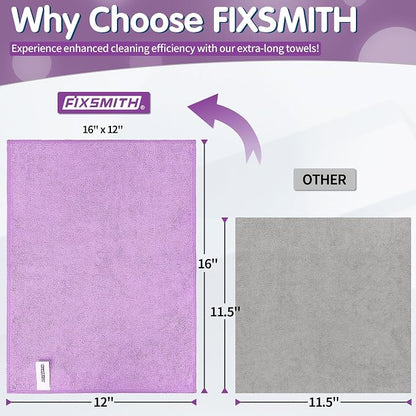 FIXSMITH Purple Microfiber Cleaning Cloth -Pack of 8, Highly Absorbent Cleaning Rags, 16"X12" All Purpose Cleaning Towels for Housekeeping, Kitchen, Car, Lint Free and Reusable Microfiber Towels
