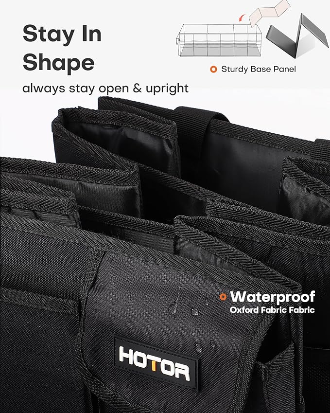 HOTOR Trunk Organizer for Car - Car Organizer, Foldable Trunk organizer for SUVs & Sedans, Sturdy Organization for Car Accessories, Tools, Sundries, Black, 3 Compartments, 31.9"×12.6"×10.6"