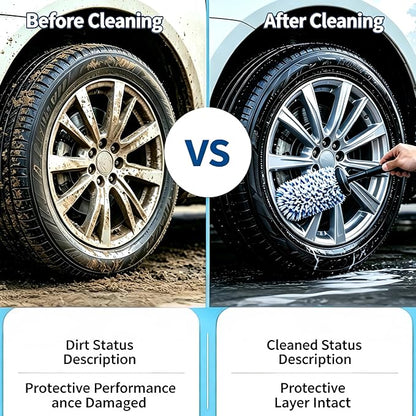 Wheel Barrel Brush, New Upgrade Car Wheel Cleaner Brush Long Handle Microfiber Wheel, Non Scratch Car Detailing Brushs for Rim Cleaning and Car Detailing (2 Pcs Black)