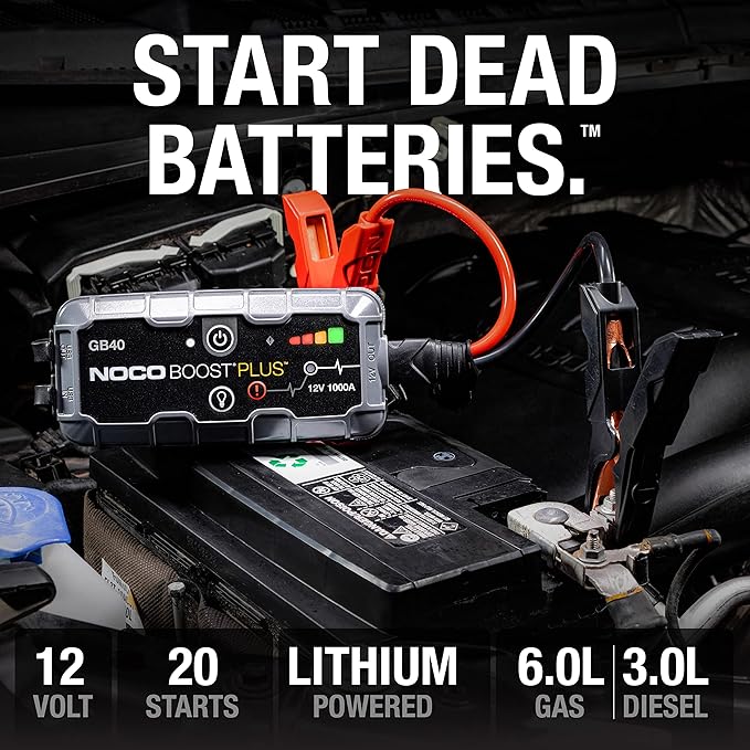 NOCO Boost GB40: 1000A UltraSafe Jump Starter – 12V Lithium Battery Booster Pack, Portable Jump Box, Power Bank & Jumper Cables - for 6.0L Gas and 3.0L Diesel Engines | Spark-Proof + Reverse Polarity Protection - Power Bank - 100-Lumen LED Flashlight -...
