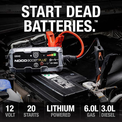 NOCO Boost GB40: 1000A UltraSafe Jump Starter – 12V Lithium Battery Booster Pack, Portable Jump Box, Power Bank & Jumper Cables - for 6.0L Gas and 3.0L Diesel Engines | Spark-Proof + Reverse Polarity Protection - Power Bank - 100-Lumen LED Flashlight -...