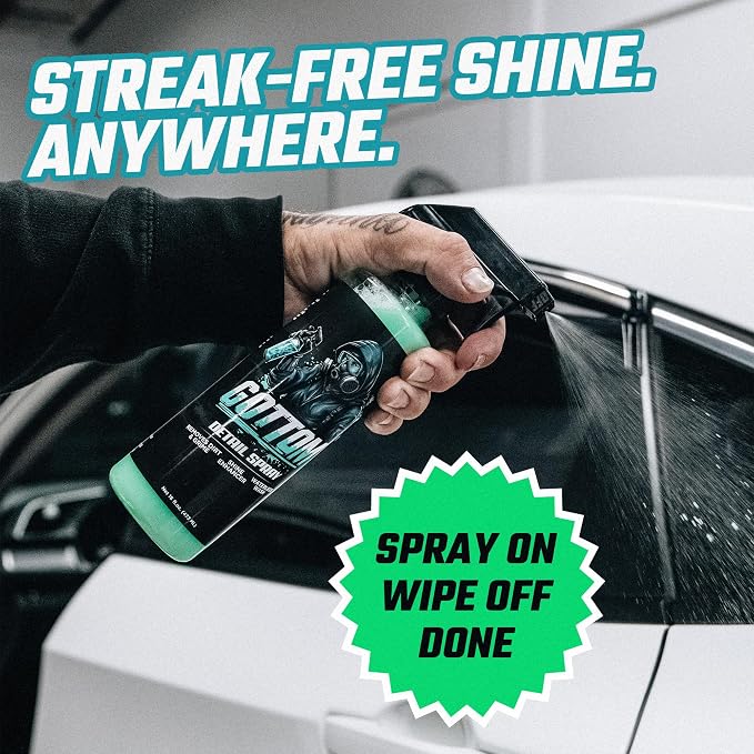 Gottom Detail Spray - Quick & Easy Waterless Detailer - 16 oz - Streak-Free Shine, Removes Prints & Smudges, Clay Bar Lubricant, Wax Support, Safe for Paint, Glass, Trim - Scented with Turbo Tiki