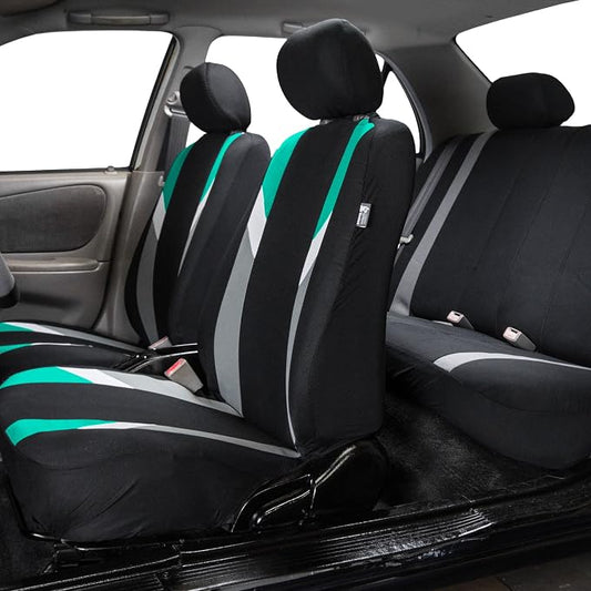FH Group Premium Modernistic Flat Cloth Car Seat Covers – Universal Fit, Washable Seat Covers for SUV Sedan Van, Mint, Full Set