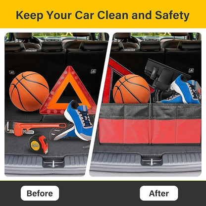 YSSOA 2 Compartments Car Trunk Organizer, 600D Oxford Polyester Car Storage, Anti-slip 14" D x 22" W x 12" H Collapsible Trunk Storage, Suitable for SUV, Minivan, Truck, Red New